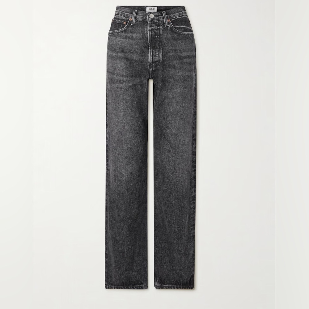 Agolde High-Rise Straight Leg Jeans in Washed Black